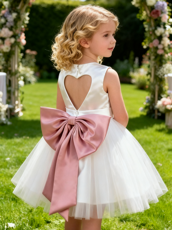 Satin Sleeveless Knee Length Flower Girl Dress