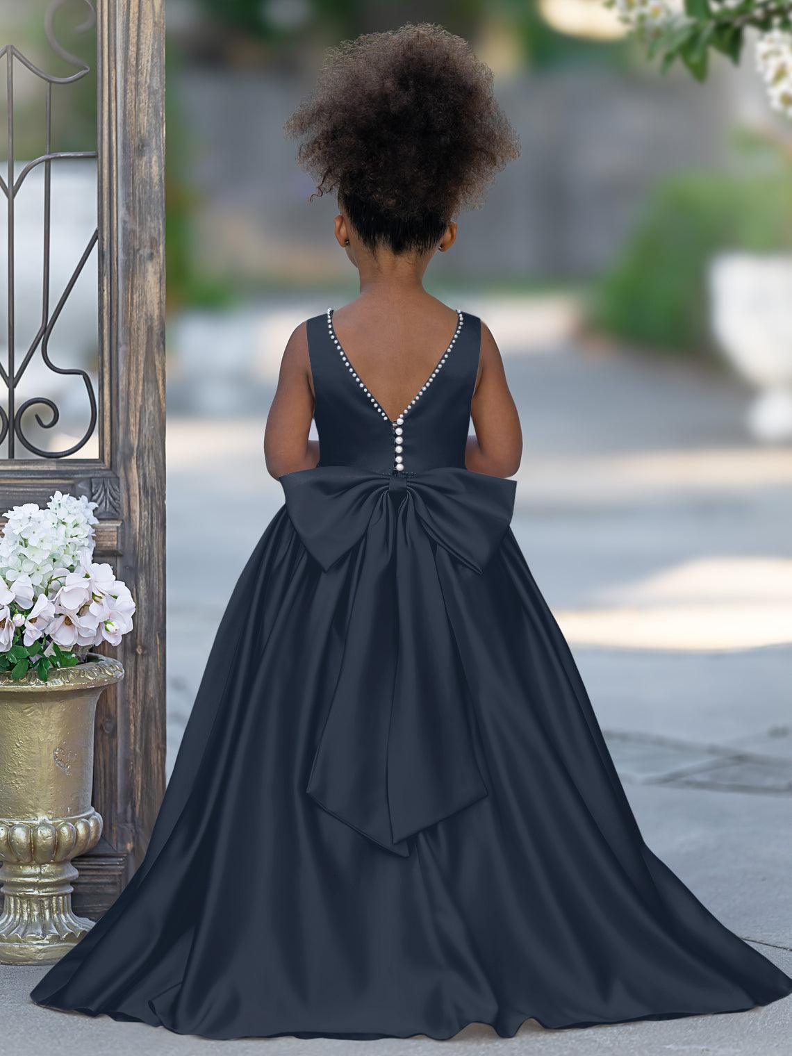 LalaMira The Delilah - Burgundy Satin Flower Girl Dress