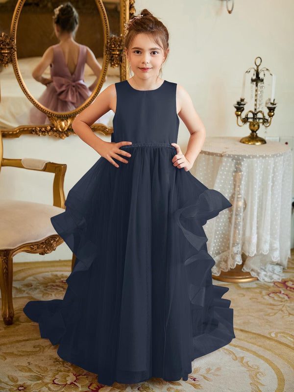 Vestido de fiesta o princesa de satén con tul y largo hasta el suelo para niñas de las flores 