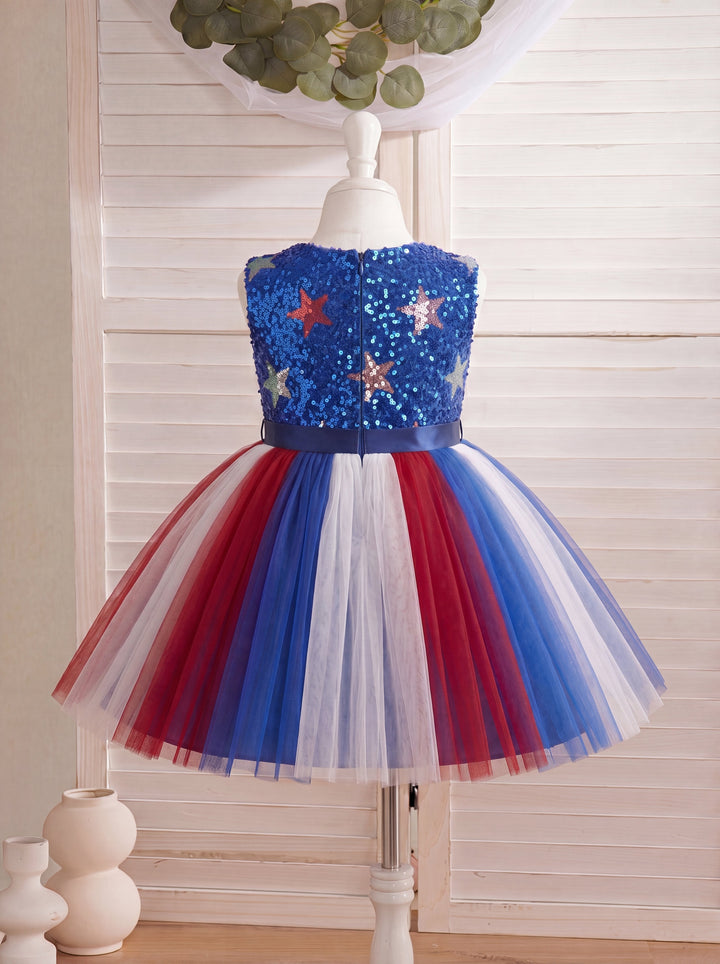 red white blue sequin dress LaLaMira Star Sequin Red White Blue Tulle Party Dress Independence Day Blue / Custom Size