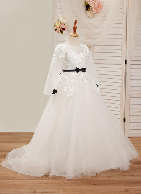 A-line Tulle Sweep Train Ivory Dress (2003227493)