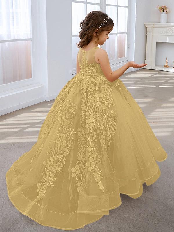 Gold Sleeveless Floor Length Flower Girl Dress