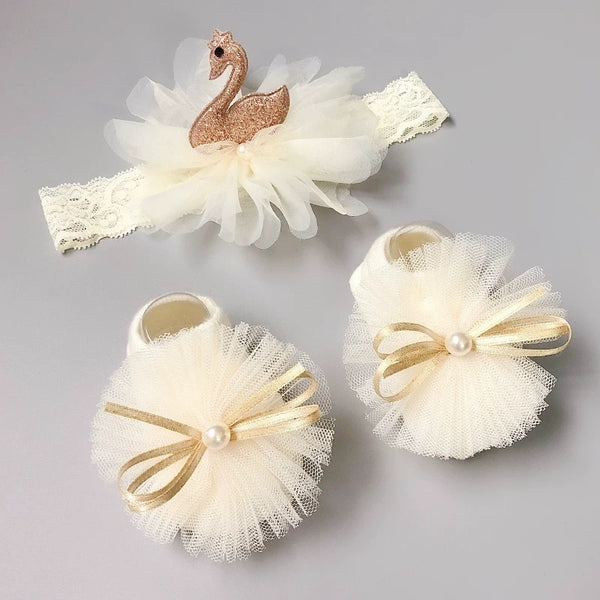Baby Girl Princess Crown Headband and Socks Set Golden Swan