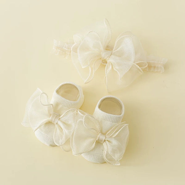 Baby Girl Princess Crown Headband and Socks Set Ivory Butterfly