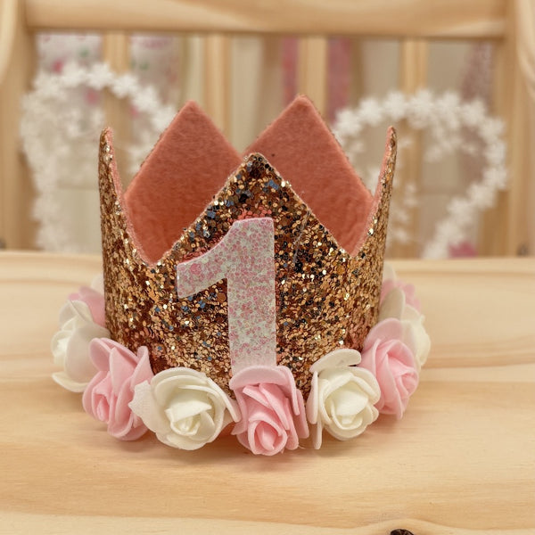 First Birthday Crown Floral Mini Crown Baby Girl Party Hat