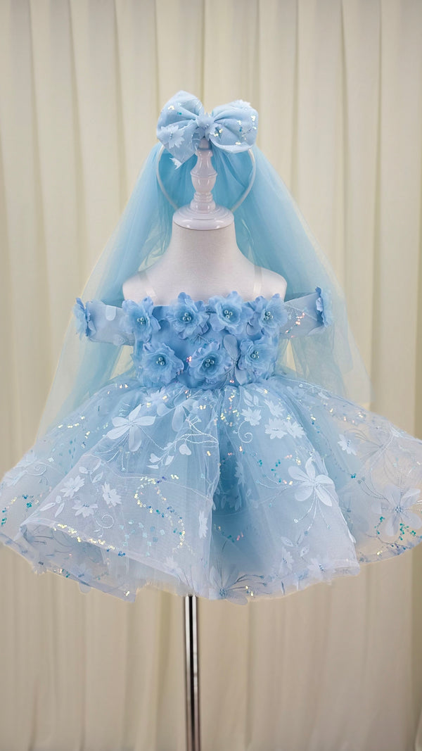 Sleeveless Knee-length Baby First Birthday Dress Floral Garden