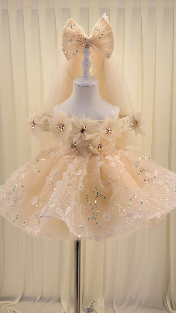 Sleeveless Knee-length Baby First Birthday Dress Floral Garden