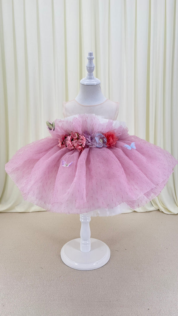 Sleeveless Knee-length Baby First Birthday Dress Floral Garden