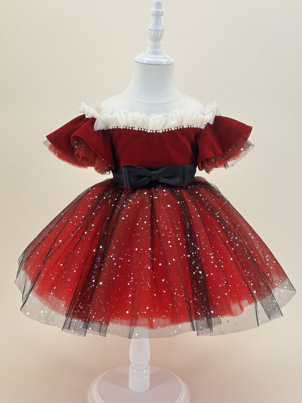 Sleeveless Knee-length Baby First Birthday Dress Christmas Party