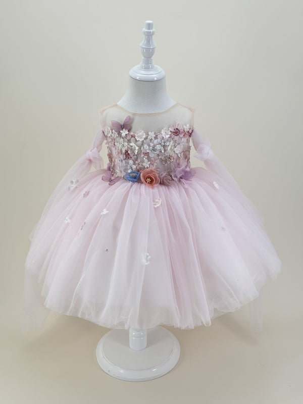 Sleeveless Knee-length Baby First Birthday Dress Floral Garden