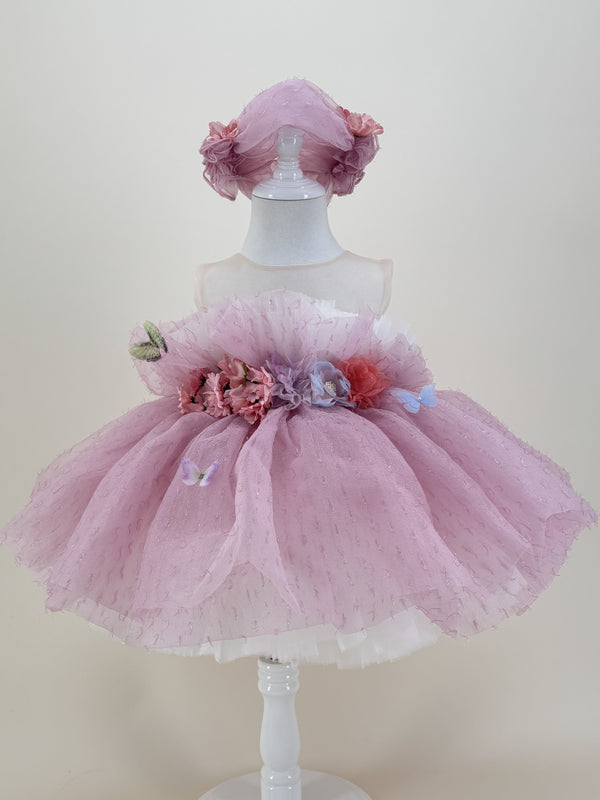 Sleeveless Knee-length Baby First Birthday Dress Floral Garden