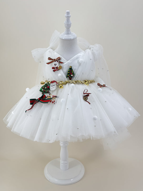Sleeveless Knee-length Baby First Birthday Dress Christmas Party