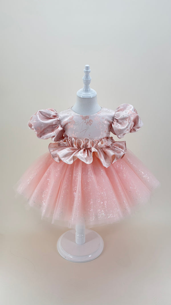 Short Sleeves Knee-length Baby First Birthday Dress Pink & Gold Glam