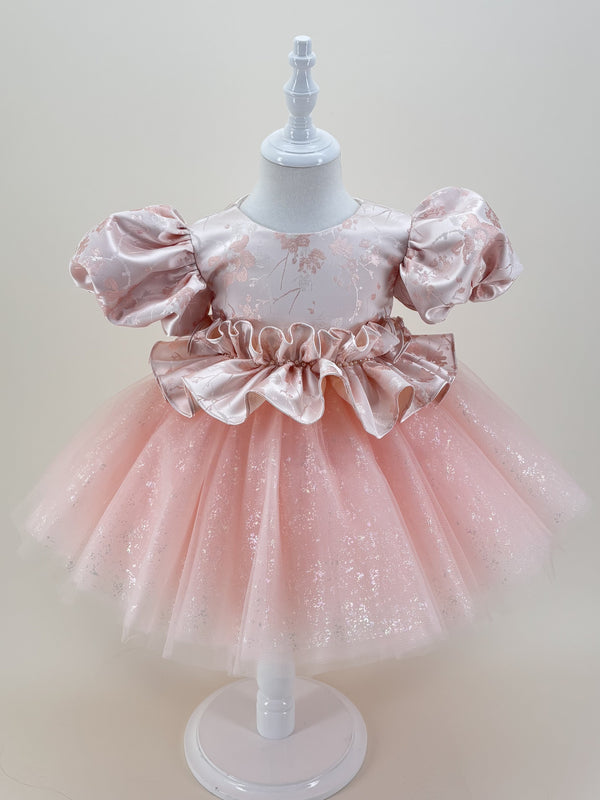 Short Sleeves Knee-length Baby First Birthday Dress Pink & Gold Glam