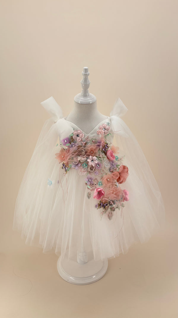 Sleeveless Knee-length Baby First Birthday Dress Floral Garden