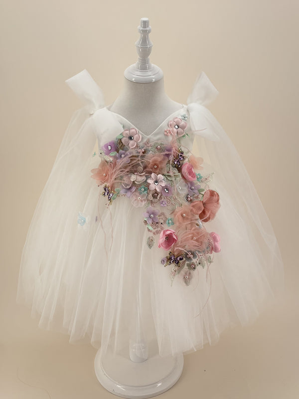 Sleeveless Knee-length Baby First Birthday Dress Floral Garden
