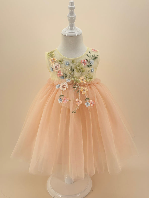 Sleeveless Knee-length Baby First Birthday Dress Floral Garden