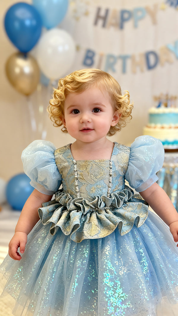 Tulle Short Sleeves Knee Length First Birthday Dress