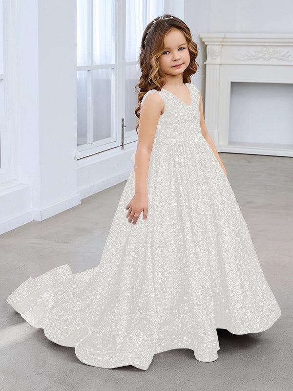 Ivory Sequined Girl Sleeveless Girl Birthday Dress