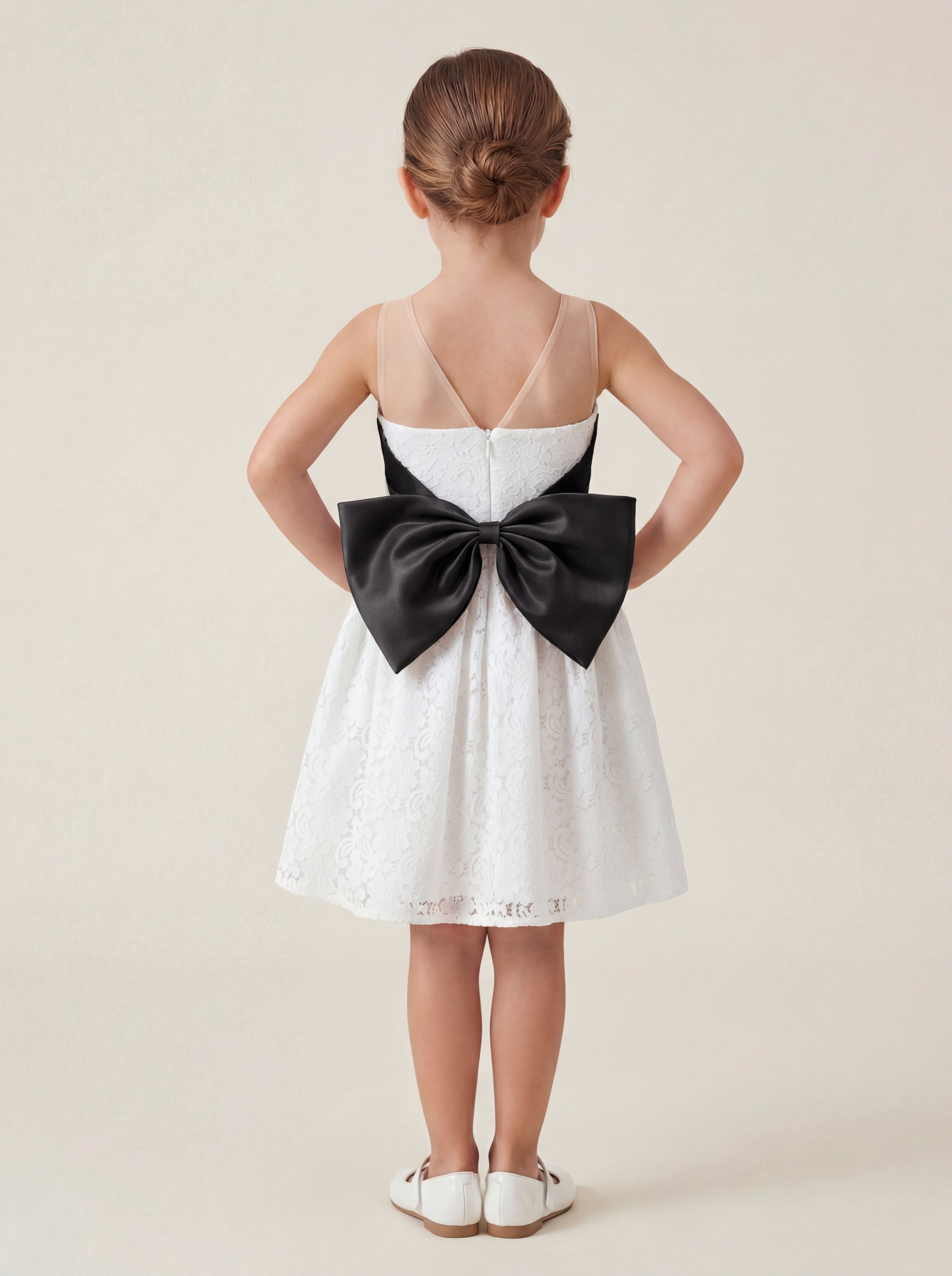 LalaMira The Rosalie White Lace & Dusty Rose Bow Flower Girl Party Dress Black / 11Y
