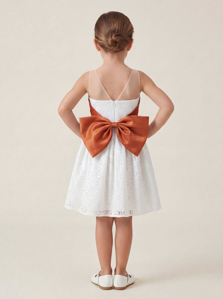 LalaMira The Rosalie White Lace & Dusty Rose Bow Flower Girl Party Dress Black / 11Y