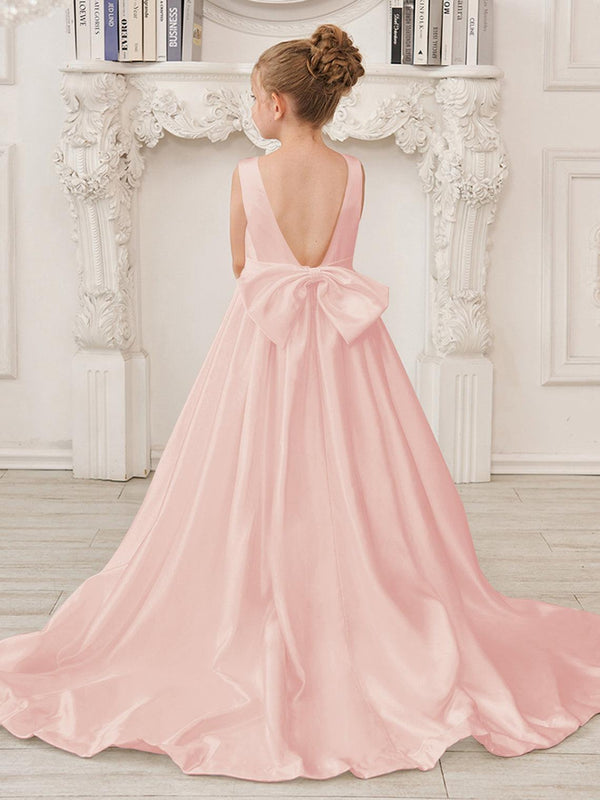 Pearl Pink Sleeveless Sweep Train Flower Girl Dress
