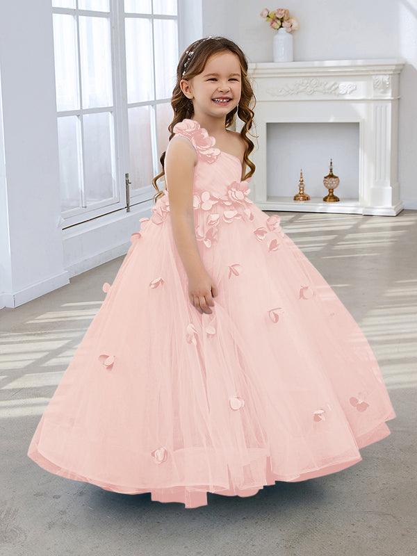 Pearl Pink Sleeveless Floor-length Flower Girl Dress
