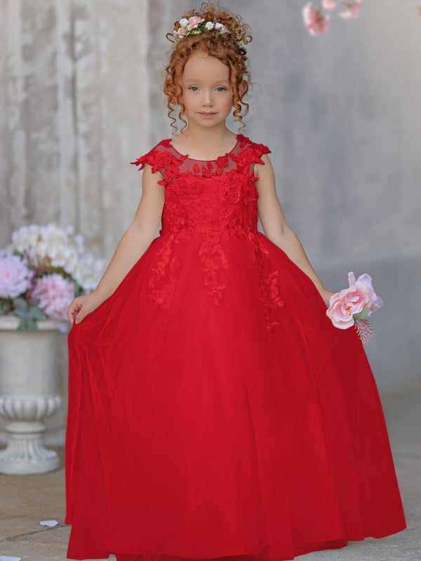 Dark Green Short Sleeve Ankle-Length Flower Girl Dress