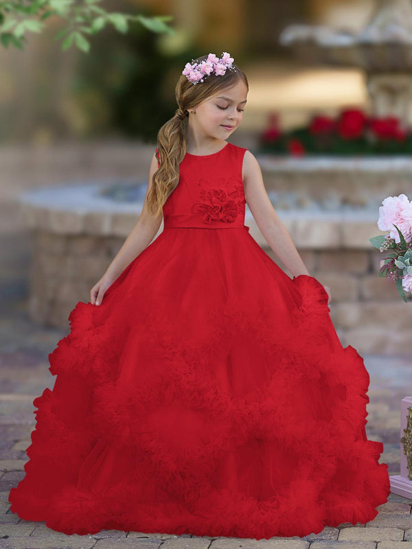 Red Floor-length Sleeveless Flower Girl Dress